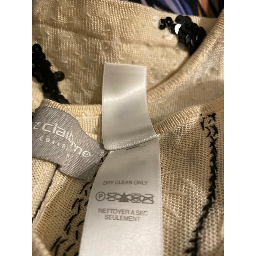 LR560 Vintage Liz Claiborne M Beige Black Sequin Animal Print Sleeveless Top - Picture 7 of 8